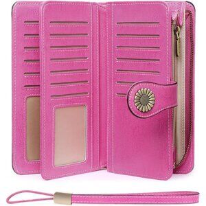 Leather Wallet for Women RFID Blocking Large Capacity Card Holder Wristlet Purse